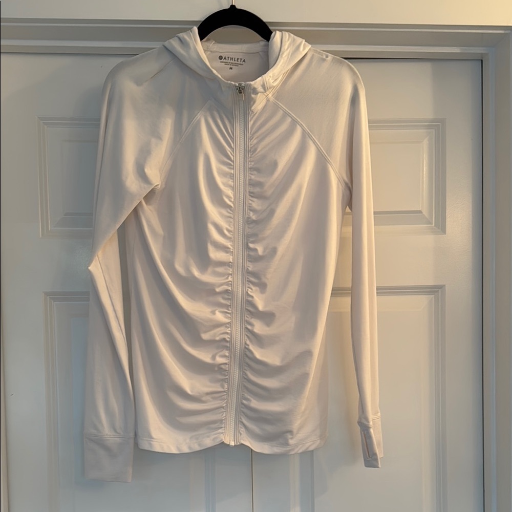 Athleta White Ruched Long Sleeve Hoodie